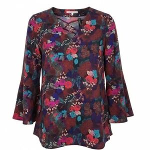 NWT Violet & Claire‎ XL 1X Floral Blouse Top Tunic V-Neck Bell Sleeve Boho